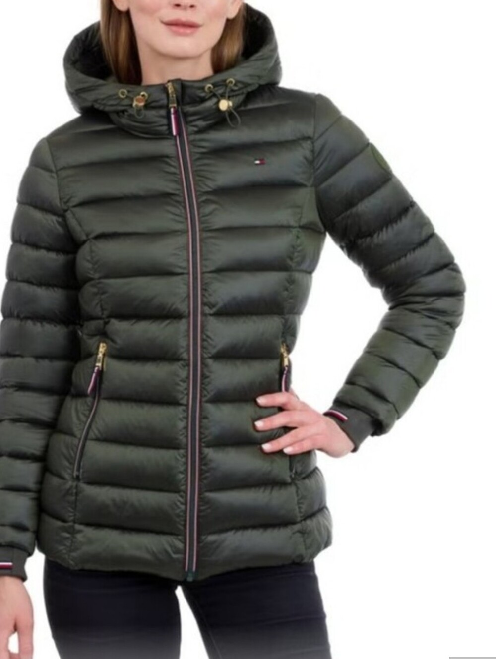 Tommy Hilfiger Olive Green Quilted Hooded Puffer Jacket